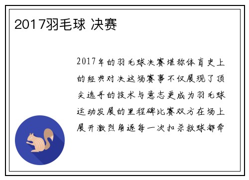 2017羽毛球 决赛