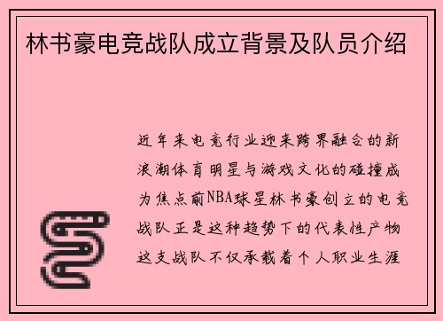 林书豪电竞战队成立背景及队员介绍